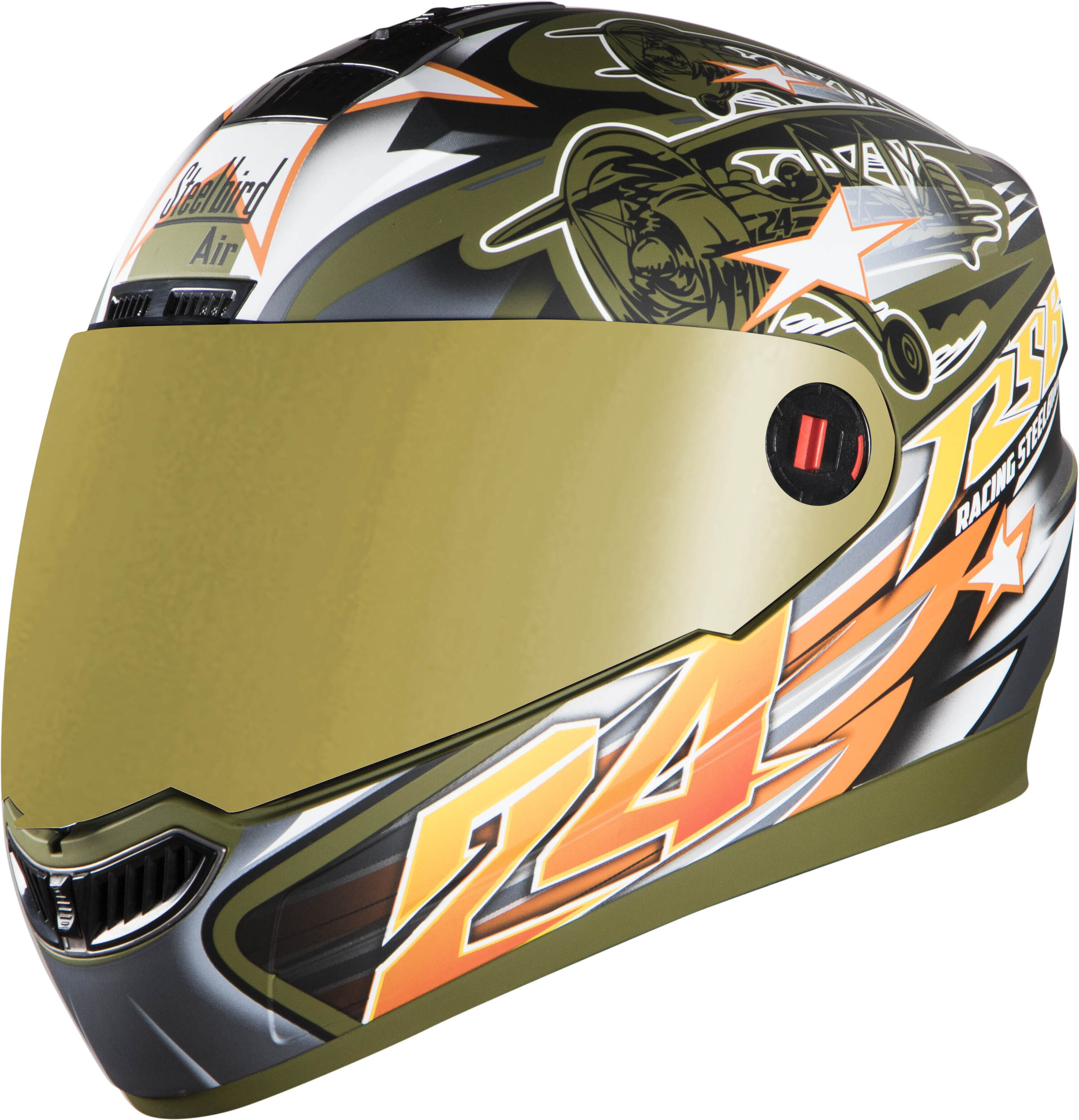 SBA-1 Hovering Glossy Battle Green With Yellow ( Fitted With Clear Visor  Extra Gold Chrome Visor Free)